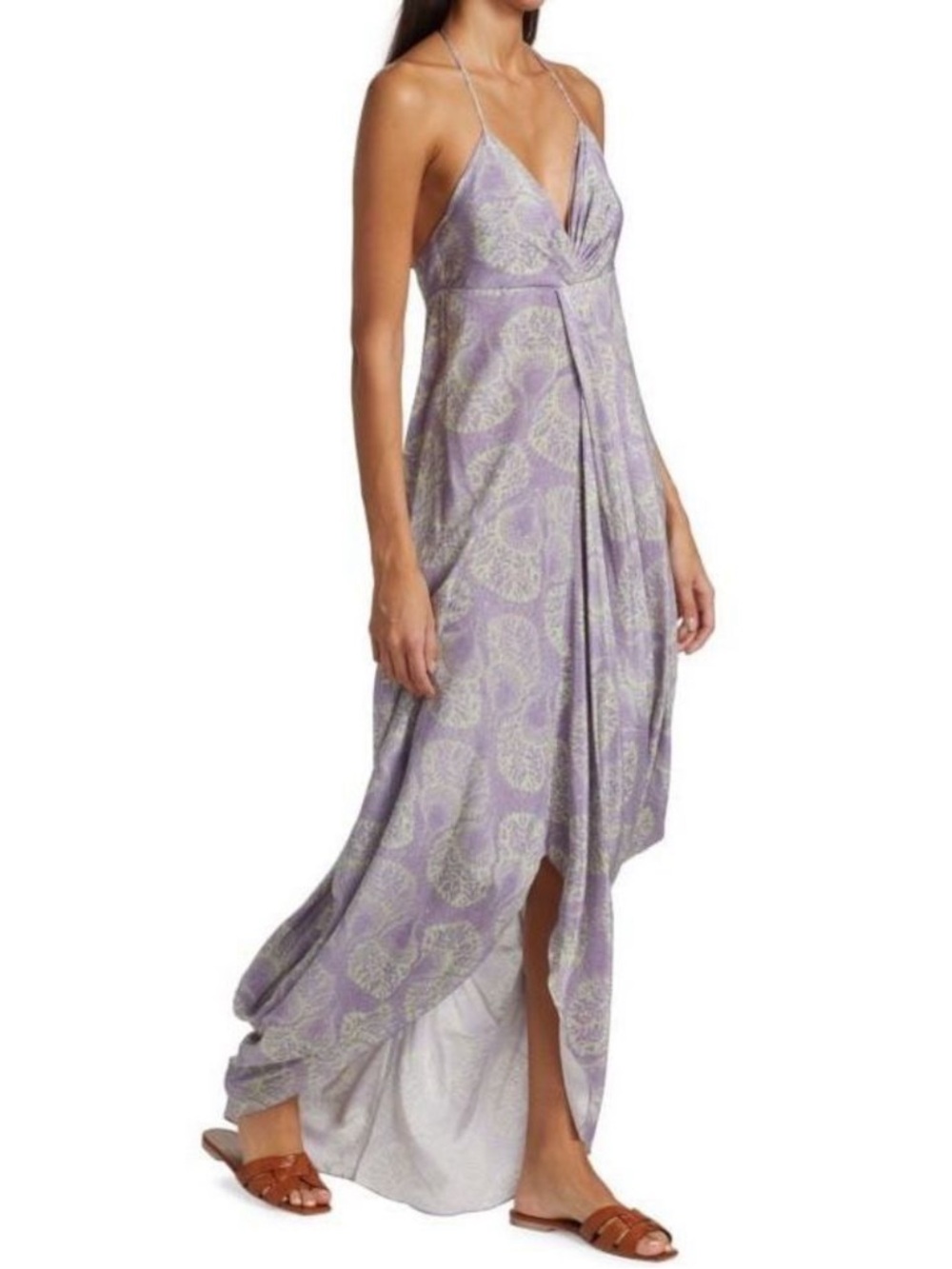 Beatriz Camacho Draped Purple Silk Summer Maxi Dress